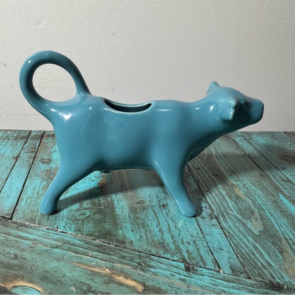 The Pioneer Woman Teal Cow Creamer Flea Market Collection Gibson NEW - Picture 4 of 8